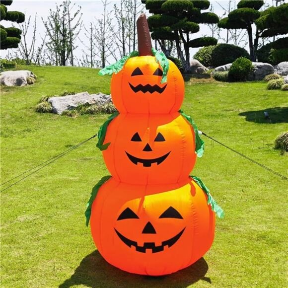 6FT Halloween Inflatable Pumpkin Decor Blow up Pumpkin Stacked with Build-in LED - Picture 6 of 7
